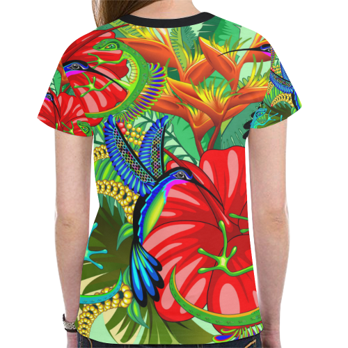 The Lizard, The Hummingbird and The Hibiscus New All Over Print T-shirt for Women (Model T45)