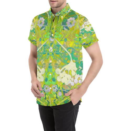 floral 1 abstract in shades of green 2 Men's All Over Print Short Sleeve Shirt (Model T53)