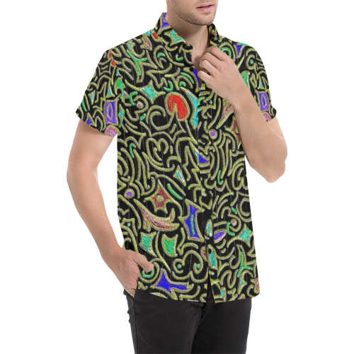 swirl retro abstract doodle Men's All Over Print Short Sleeve Shirt (Model T53)