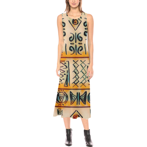 Egyptian Markings5 Phaedra Sleeveless Open Fork Long Dress (Model D08)