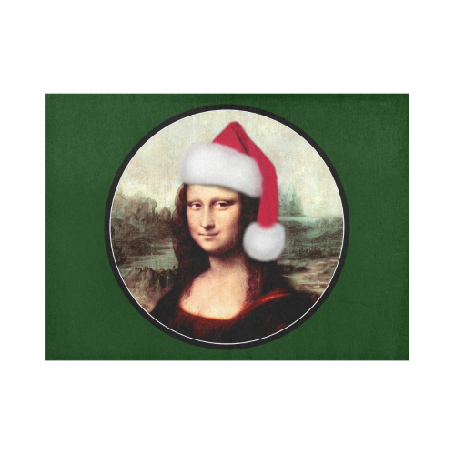 Christmas Mona Lisa with Santa Hat Green Placemat 14’’ x 19’’ (Set of 2)