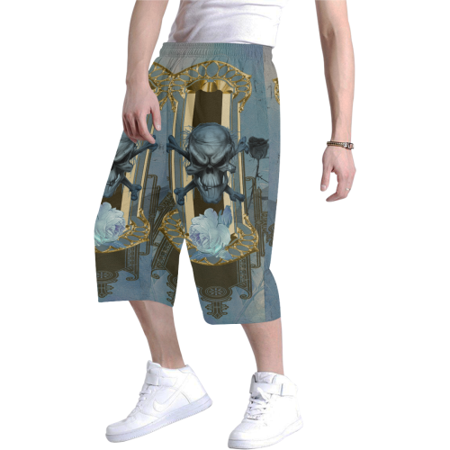 The blue skull with crow Men's All Over Print Baggy Shorts (Model L37)
