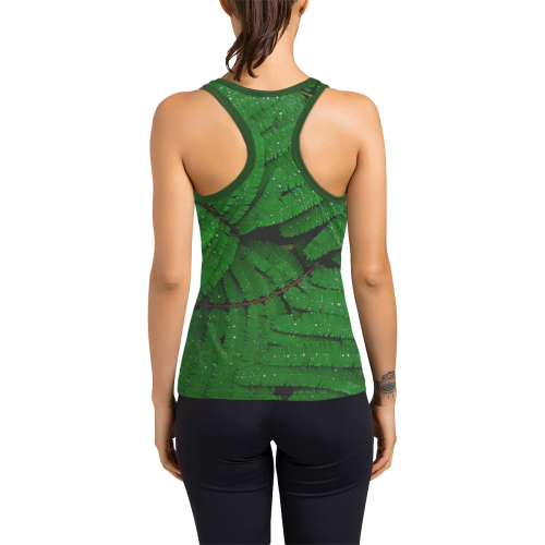 Forest Green Plants with Dew Photo Women's Racerback Tank Top (Model T60)
