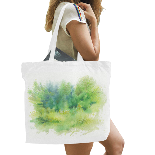 Inviting Greenery Landscape Watercolors Canvas Tote Bag/Large (Model 1702)