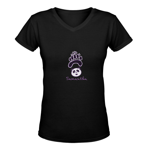 Panda paw name Women's Deep V-neck T-shirt (Model T19)