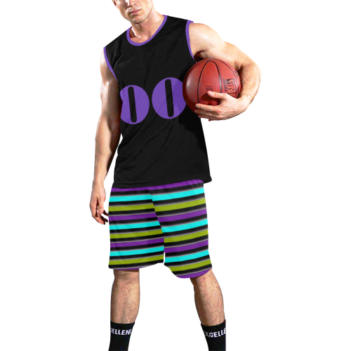 retro stripe shorts with black top All Over Print Basketball Uniform