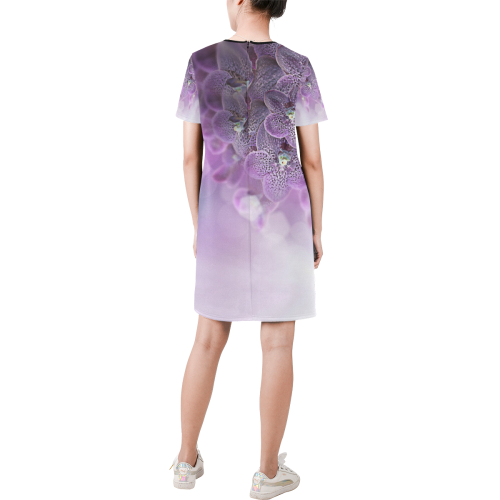 violet-orchids Short-Sleeve Round Neck A-Line Dress (Model D47)