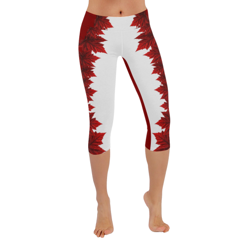 Canada Maple Leaf Capri Leggings Women's Low Rise Capri Leggings (Invisible Stitch) (Model L08)