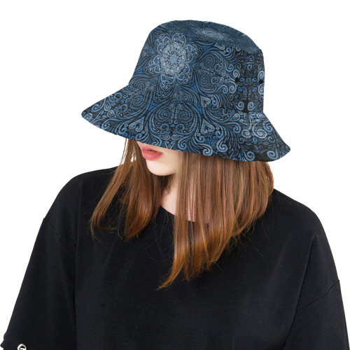 Blue Mandala Ornate Pattern 3D effect All Over Print Bucket Hat