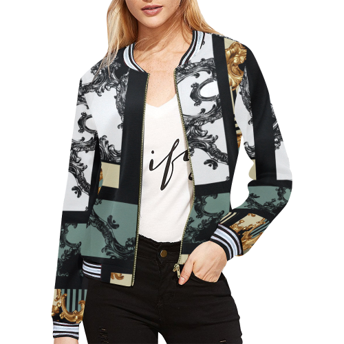 Platinum & Gold All Over Print Bomber Jacket for Women (Model H21)