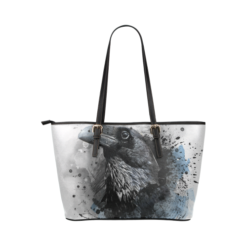 crow raven bird art #crow #raven Leather Tote Bag/Small (Model 1651)