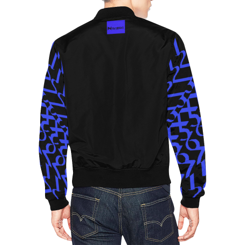 NUMBERS Collection 1234567 Sleeves Black/Blueberry All Over Print Bomber Jacket for Men (Model H19)