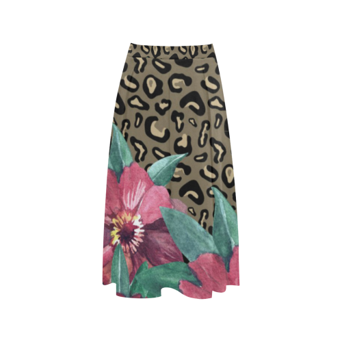 Flowers on Cheetah Aoede Crepe Skirt (Model D16)