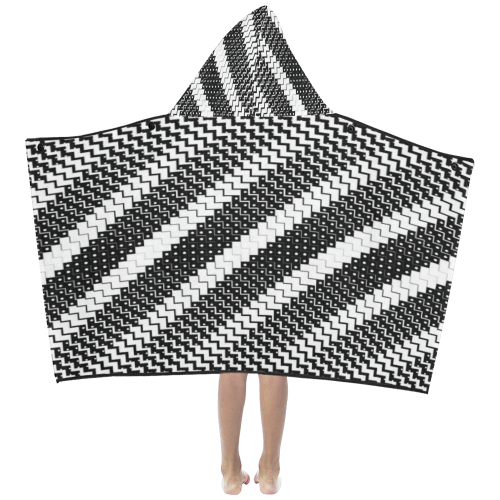 zigzag black and white Kids' Hooded Bath Towels