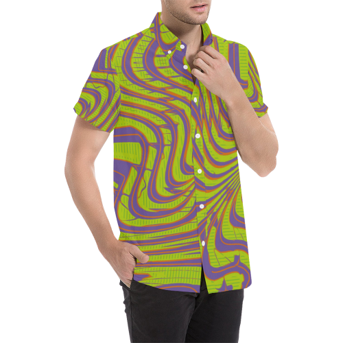 Mystery Machine Psychedelia Button Down Men's All Over Print Short Sleeve Shirt (Model T53)