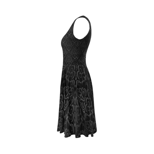 Elegant vintage floral damasks in  gray and black Sleeveless Ice Skater Dress (D19)