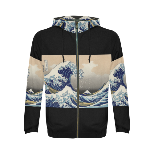 Wave All Over Print Full Zip Hoodie for Men/Large Size (Model H14)