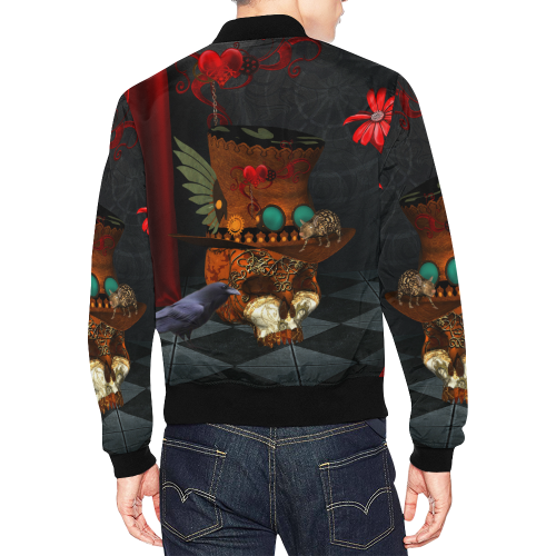 Steampunk skull with rat and hat All Over Print Bomber Jacket for Men/Large Size (Model H19)