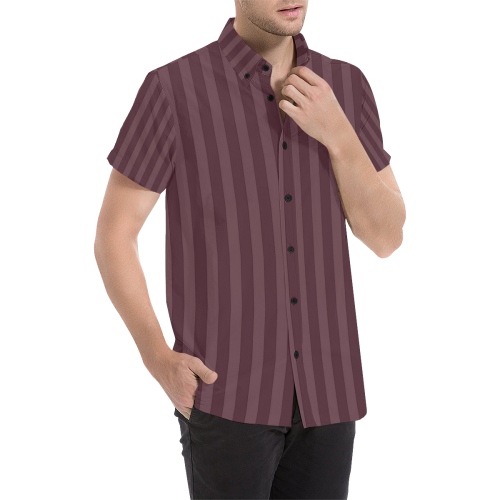 Maroon Stripes Men's All Over Print Short Sleeve Shirt/Large Size (Model T53)