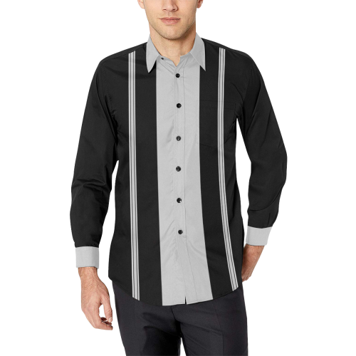 Silver and Black Bowling Style Men's All Over Print Casual Dress Shirt (Model T61)