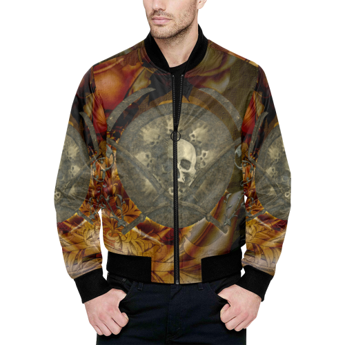 Awesome creepy skulls All Over Print Quilted Bomber Jacket for Men (Model H33)