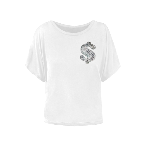 Hundred Dollar Bills - Money Sign White Women's Batwing-Sleeved Blouse T shirt (Model T44)