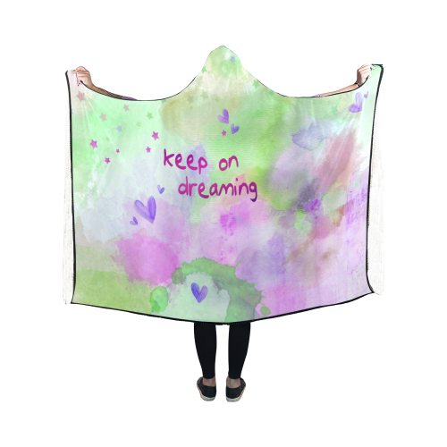 KEEP ON DREAMING - lilac and green Hooded Blanket 50''x40''