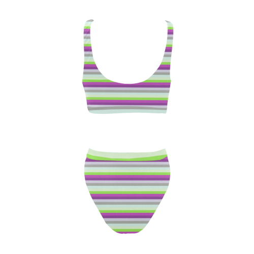 Fun Stripes 4 Sport Top & High-Waisted Bikini Swimsuit (Model S07)