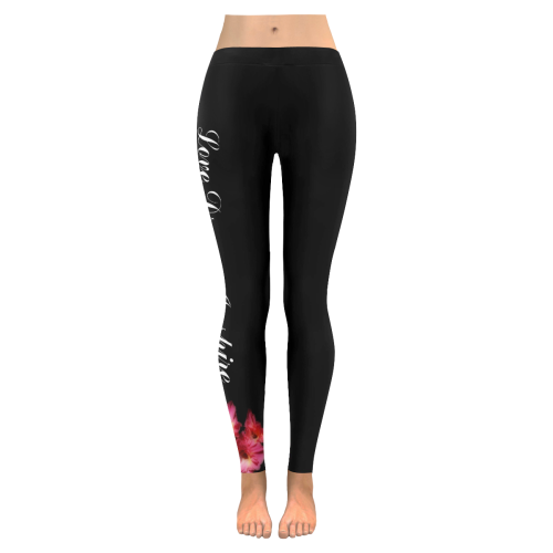 Black: Pink Gladiolus #LoveDreamInspireCo Women's Low Rise Leggings (Invisible Stitch) (Model L05)