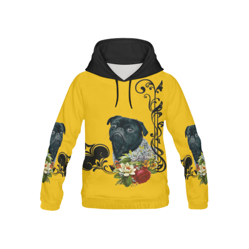 Romantic Old School Pug All Over Print Hoodie for Kid (USA Size) (Model H13)