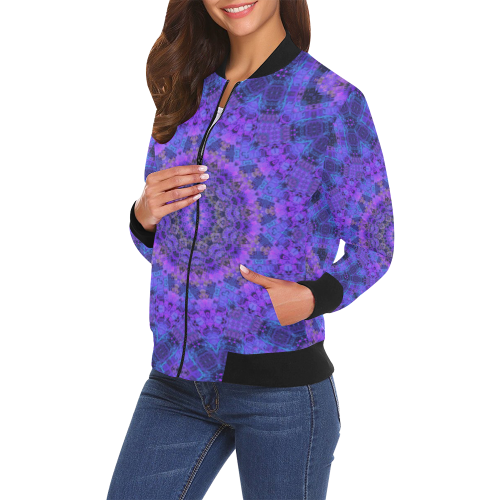 Mandala in Purple/Blue All Over Print Bomber Jacket for Women (Model H19)