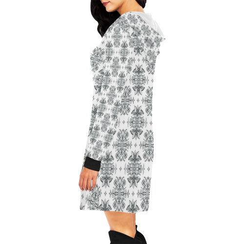 Wall Flower White and Black Drama by Aleta All Over Print Hoodie Mini Dress (Model H27)