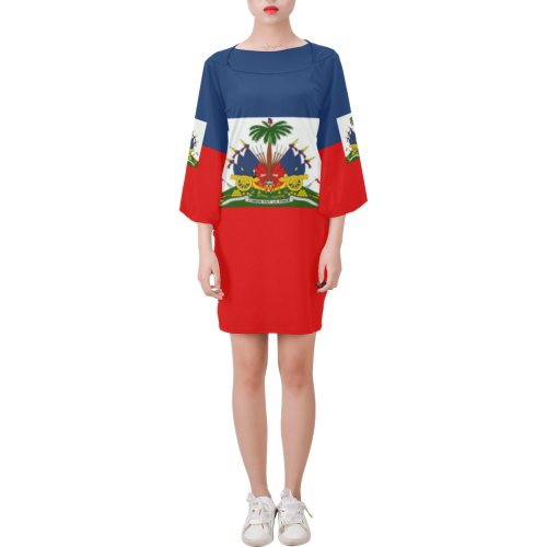haiti flag Bell Sleeve Dress (Model D52)