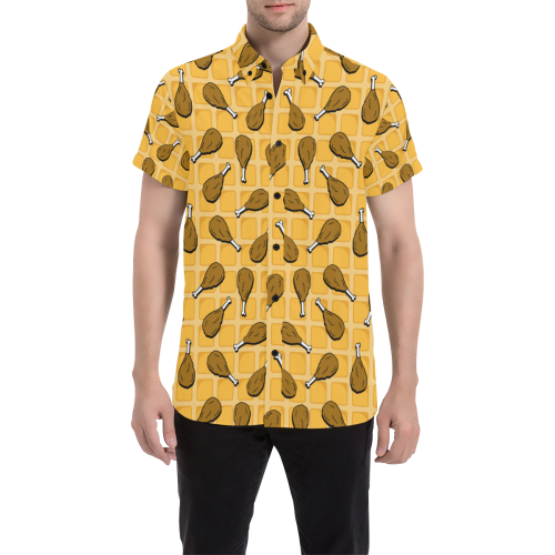 chicken and waffles Men's All Over Print Short Sleeve Shirt/Large Size (Model T53)