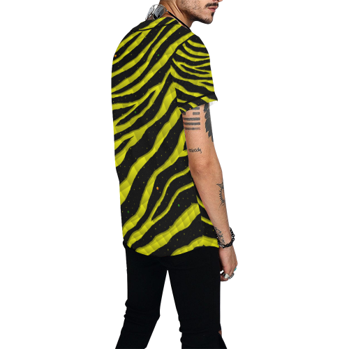Ripped SpaceTime Stripes - Yellow All Over Print Baseball Jersey for Men (Model T50)