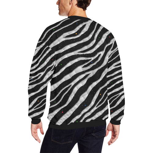 Ripped SpaceTime Stripes - White Men's Oversized Fleece Crew Sweatshirt (Model H18)