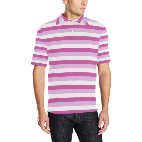 Pink Stripes Men's All Over Print Polo Shirt (Model T55)