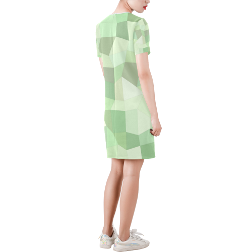 Pastel Greens Mosaic Short-Sleeve Round Neck A-Line Dress (Model D47)