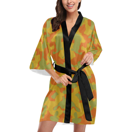 Camouflage Autumn Maple - Lemon Curry - Golden Lim Kimono Robe