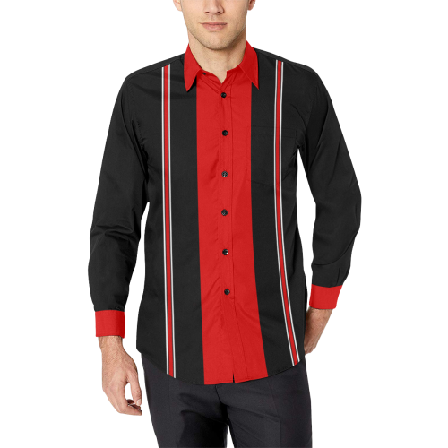 Red and Black Bowling Style Men's All Over Print Casual Dress Shirt (Model T61)
