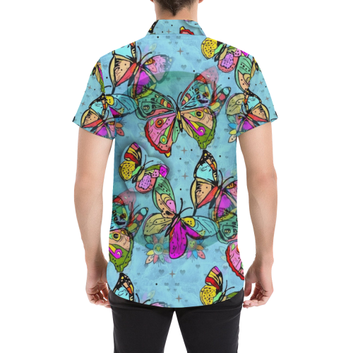 Popart Butterfly by Nico Bielow Men's All Over Print Short Sleeve Shirt (Model T53)