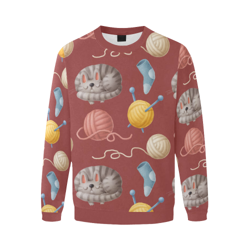 Knitting & Cat Men's Oversized Fleece Crew Sweatshirt (Model H18)