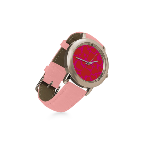 BIG hearts PINK Women's Rose Gold Leather Strap Watch(Model 201)