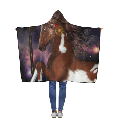 Awesome steampunk horse with clocks gears Flannel Hooded Blanket 40''x50''
