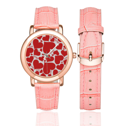 BIG hearts WHITE Women's Rose Gold Leather Strap Watch(Model 201)