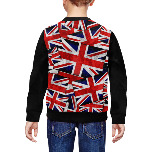 Union Jack British UK Flag  (Vest Style)  Black All Over Print Crewneck Sweatshirt for Kids (Model H29)