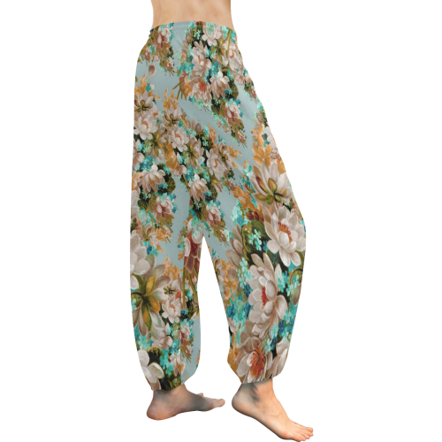 Peach And Green Floral Women's All Over Print Harem Pants (Model L18)