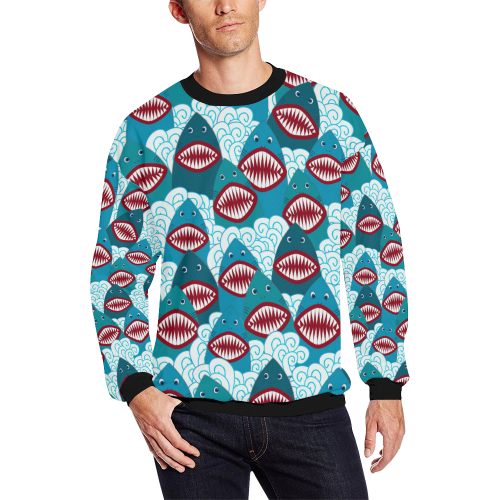 Angry Sharks All Over Print Crewneck Sweatshirt for Men/Large (Model H18)