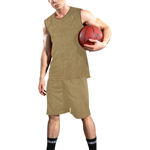 Burlap Coffee Sack Grunge Knit Look All Over Print Basketball Uniform