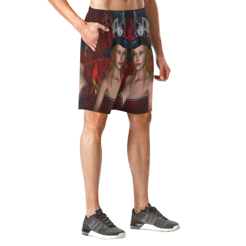 Beautiful steampunk lady, awesome hat Men's All Over Print Elastic Beach Shorts (Model L20)